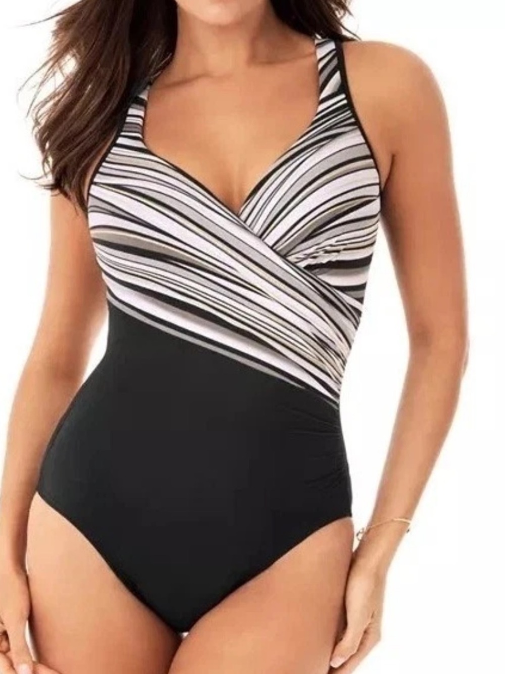 Miraclesuit it’s a wrap underwire bra one piece swimsuit size 12 EUC black gold